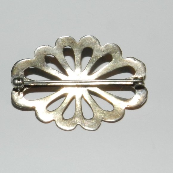 Vtg Native American Navajo Sterling Silver Turquoise sandcast Brooch Unmarked - Picture 2 of 4